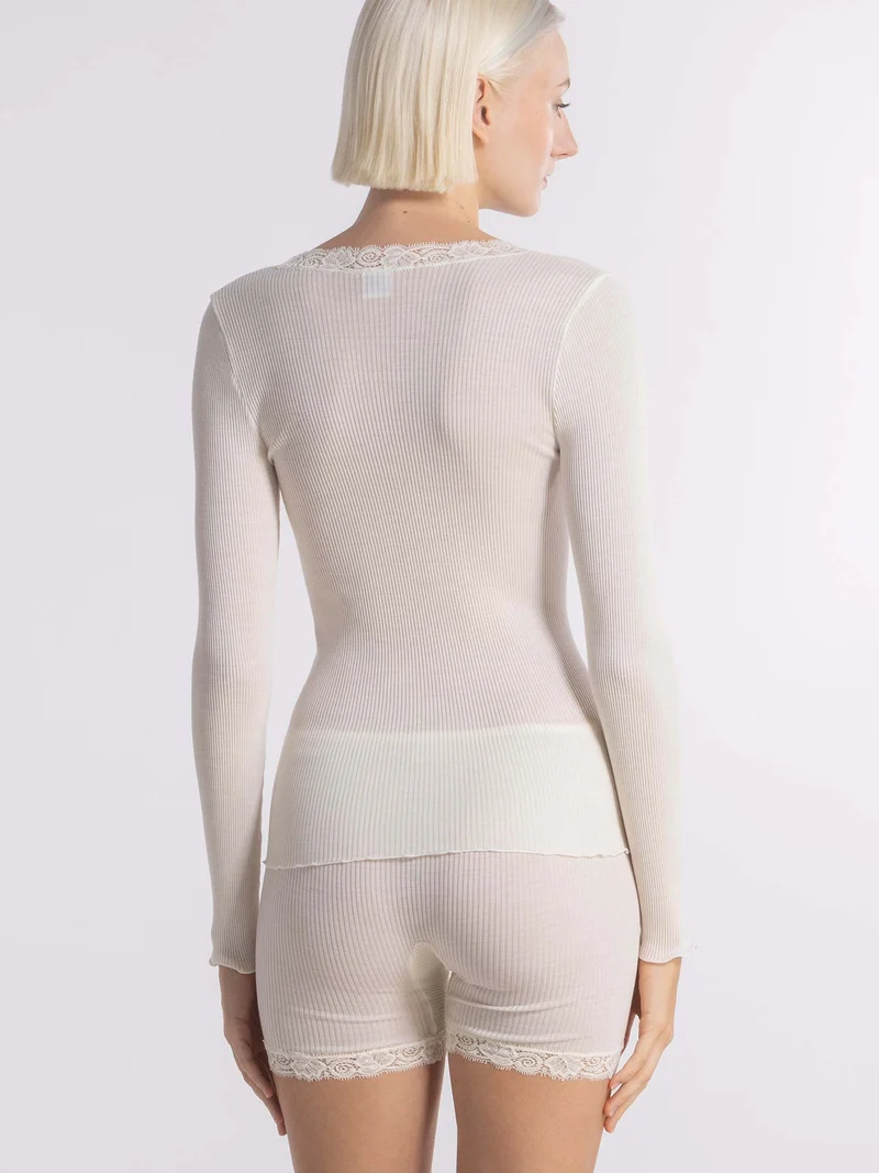 Langarm-Shirt mit Spitze, WOOL AND SILK