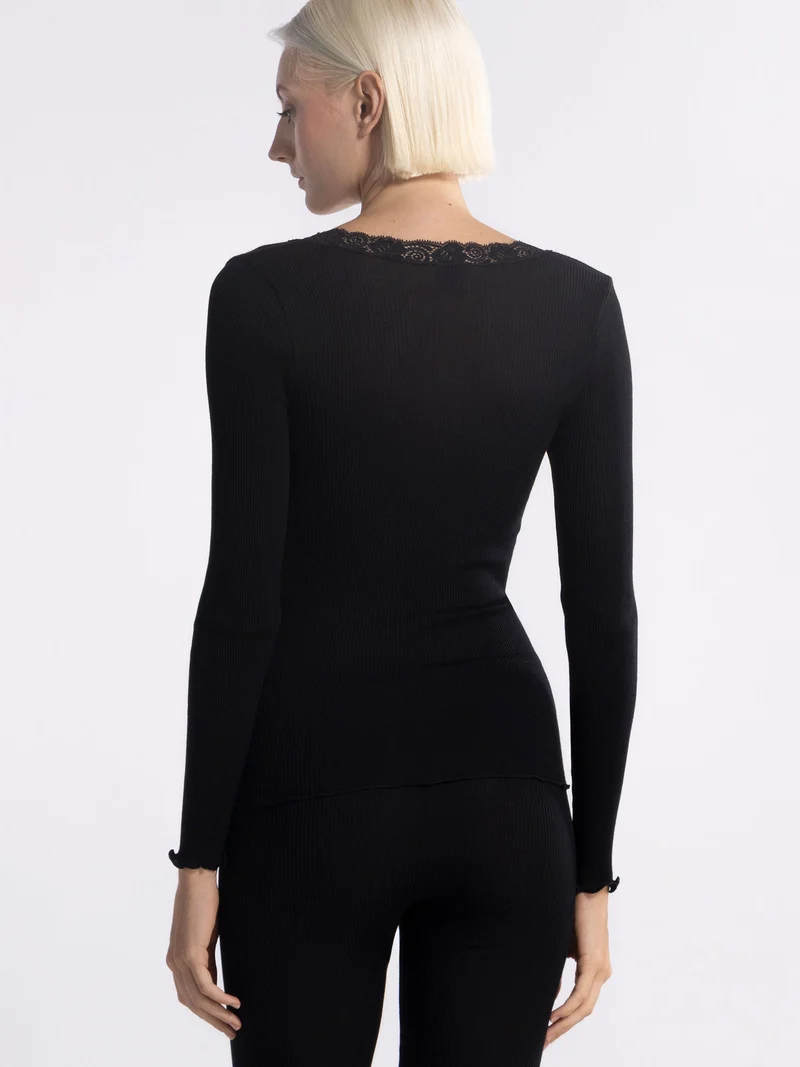 Langarm-Shirt mit Spitze, WOOL AND SILK