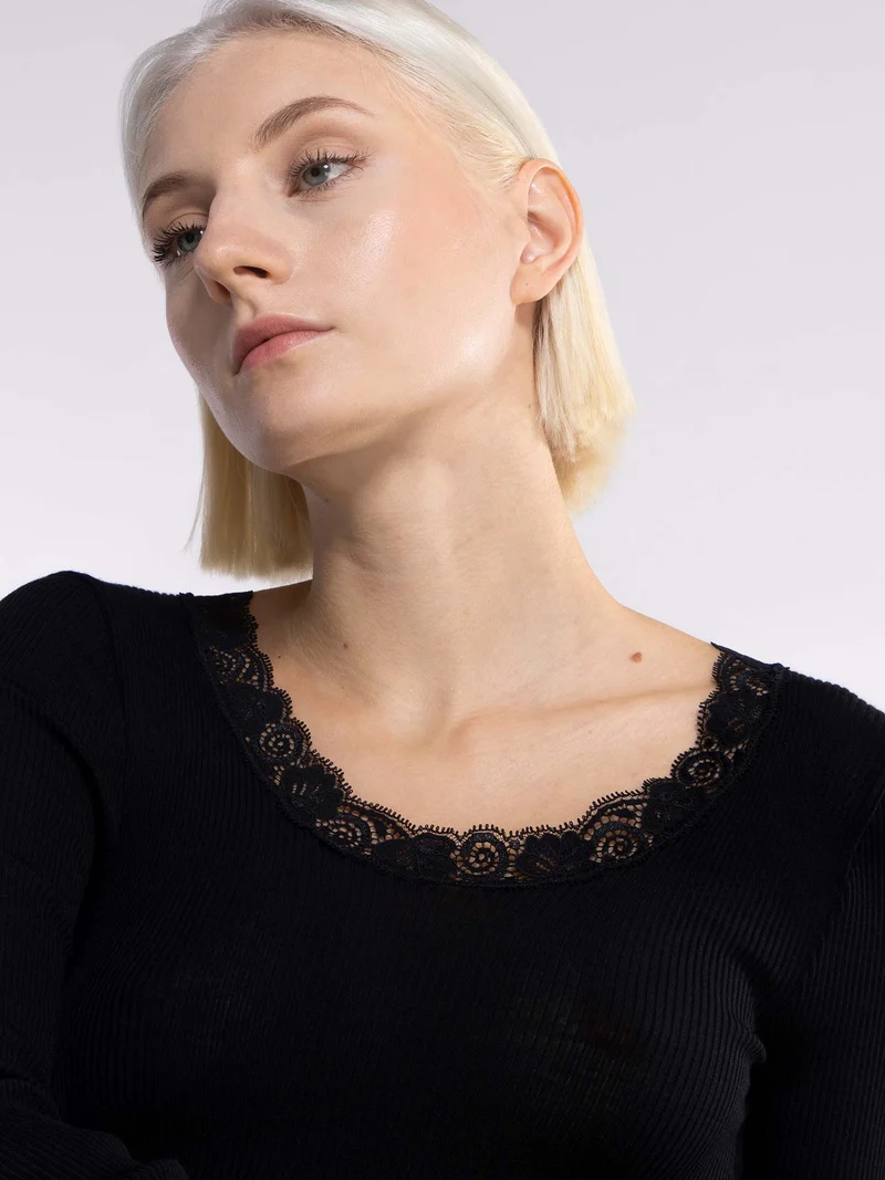 Langarm-Shirt mit Spitze, WOOL AND SILK