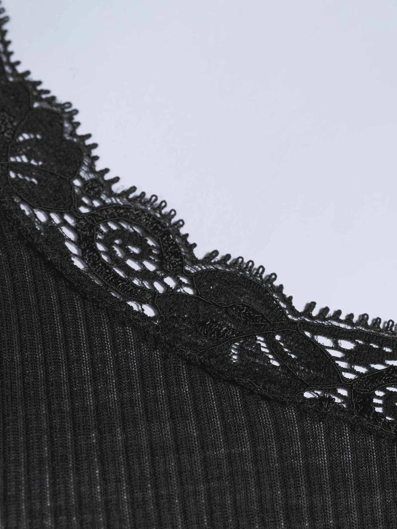 Langarm-Shirt mit Spitze, WOOL AND SILK