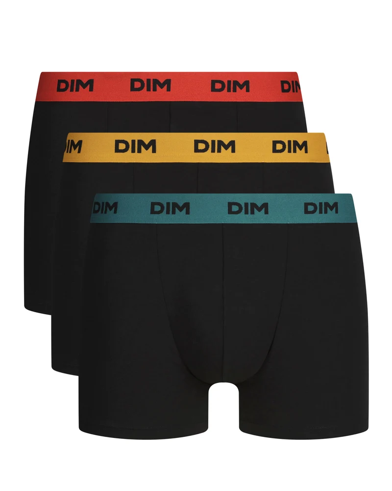 3er-Pack schwarze Boxershorts für Männer mit farbigem Bund Safran Mix & Colors