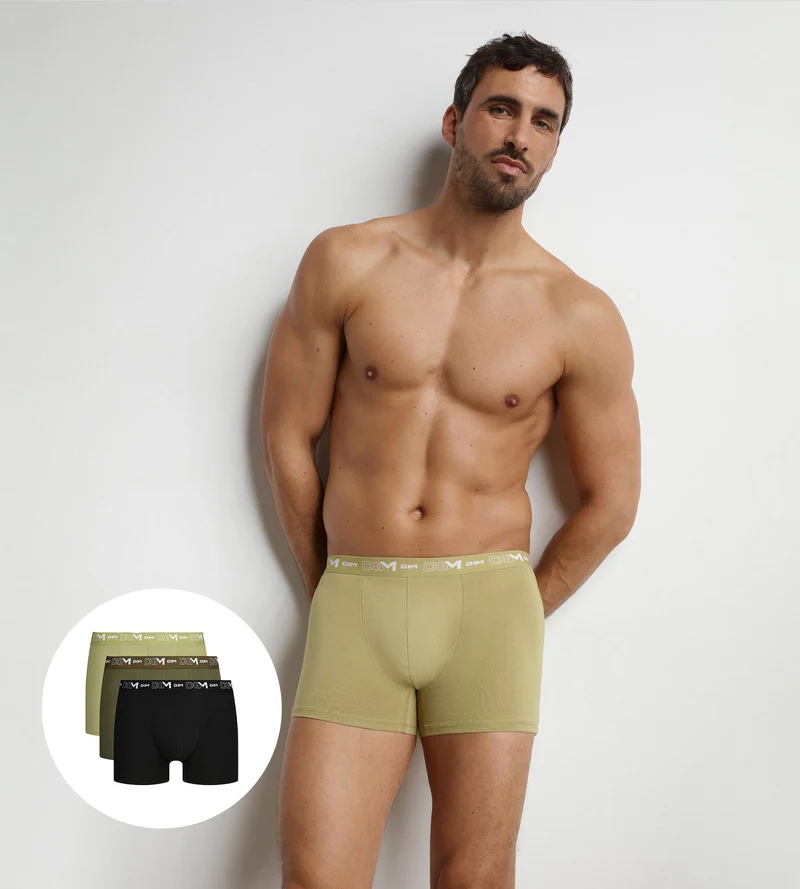 3er-Pack Herren-Boxershorts Schwarz Sand Kontrastbund Dim Coton Stretch