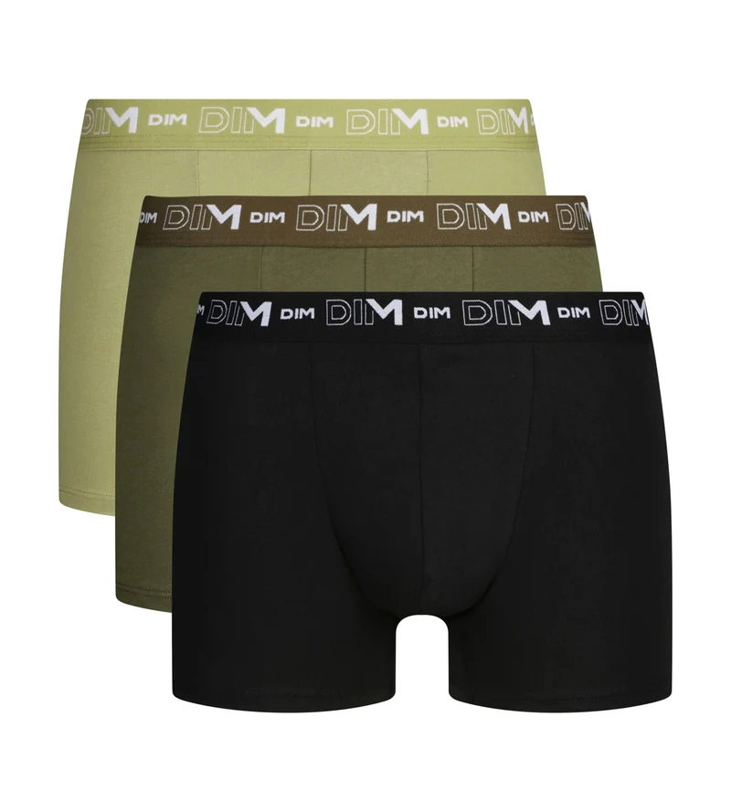 3er-Pack Herren-Boxershorts Schwarz Sand Kontrastbund Dim Coton Stretch