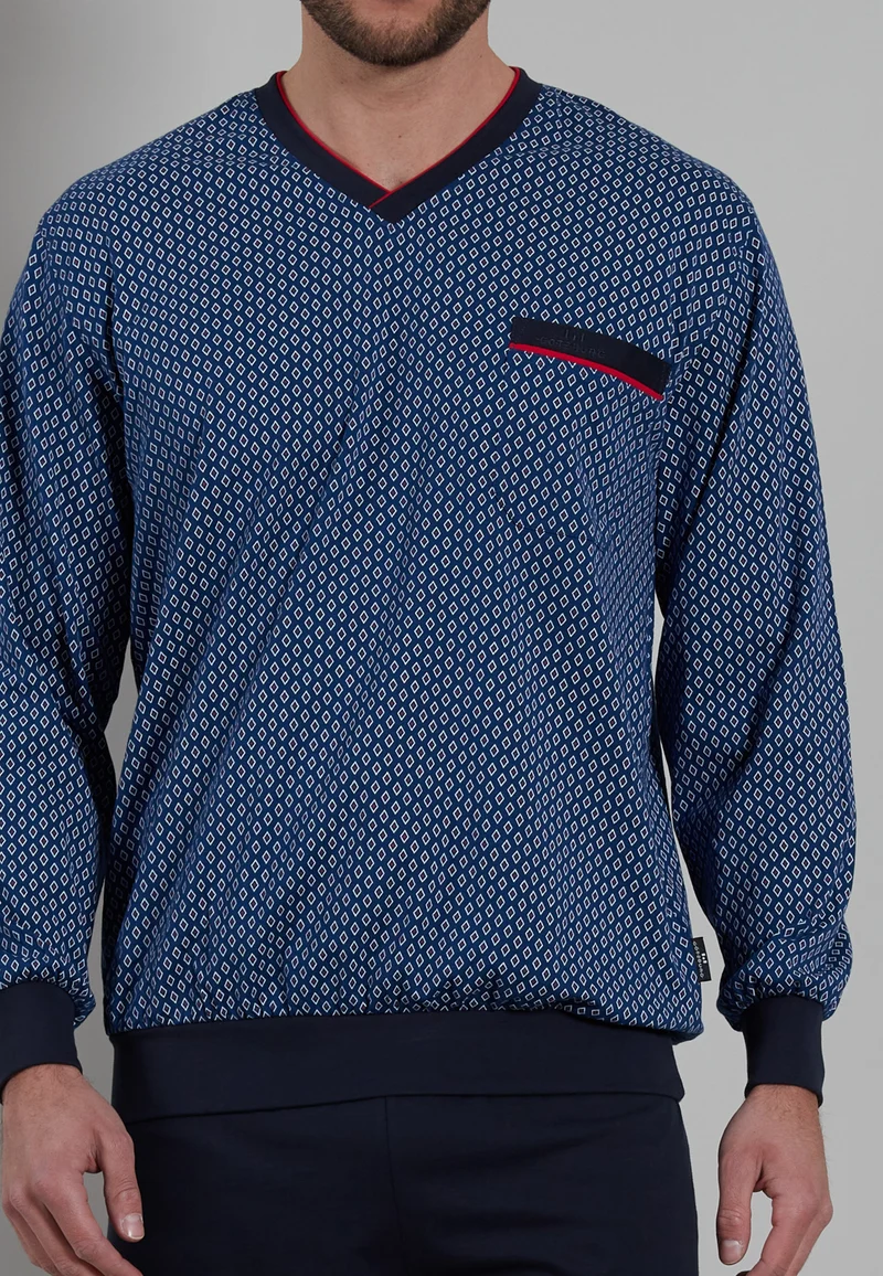 GÖTZBURG Pyjama, V-Ausschnitt, Bündchen blau-dunkel-uni
