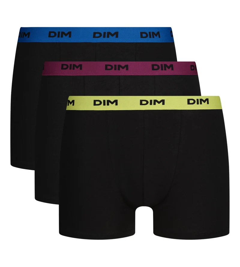 3er-Pack schwarze Boxershorts für Herren mit farbigem Bund Magenta Mix & Colors