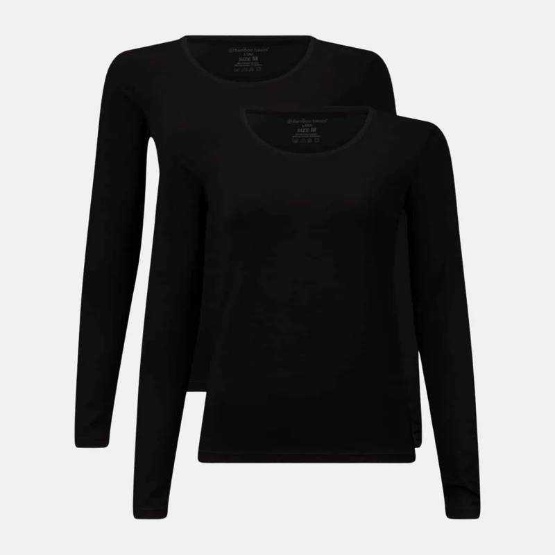 2er Pack Schwarzes Langarm-Bambus-T-Shirt