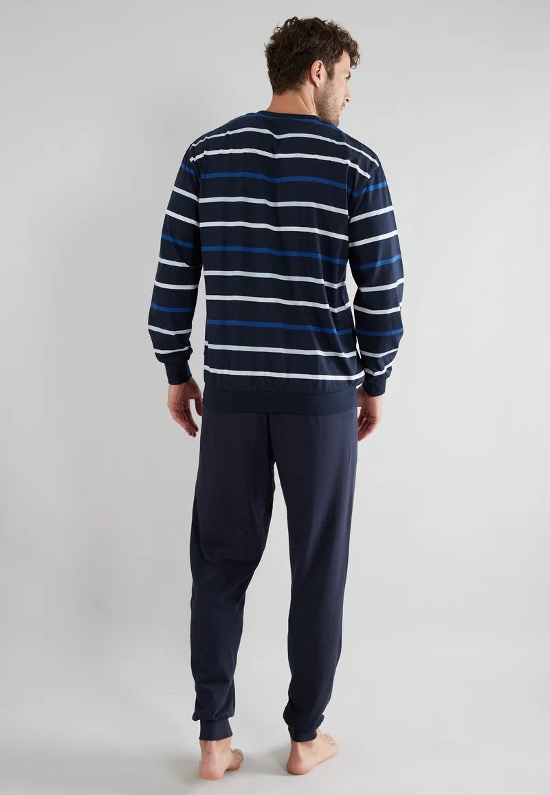 GÖTZBURG Pyjama, Rundhals, Bündchen blau-mittel-Ringel