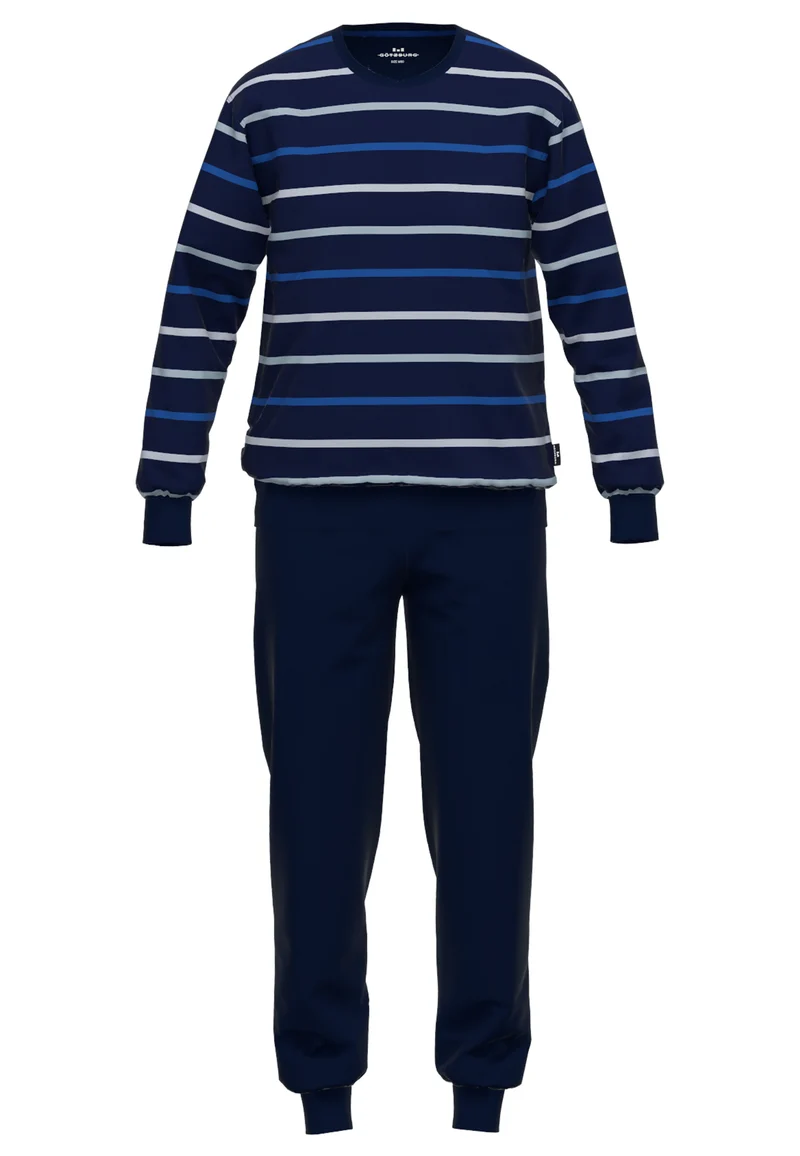 GÖTZBURG Pyjama, Rundhals, Bündchen blau-mittel-Ringel