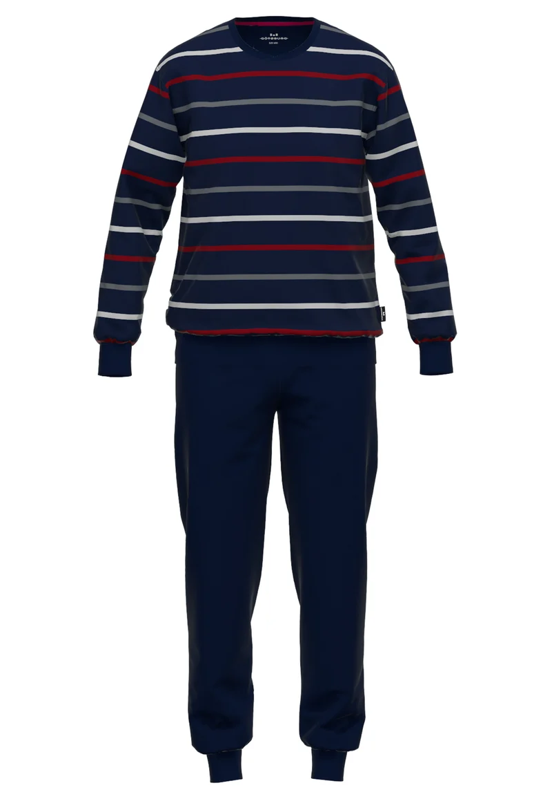 GÖTZBURG Pyjama, Rundhals, Bündchen blau-dunkel-Ringel