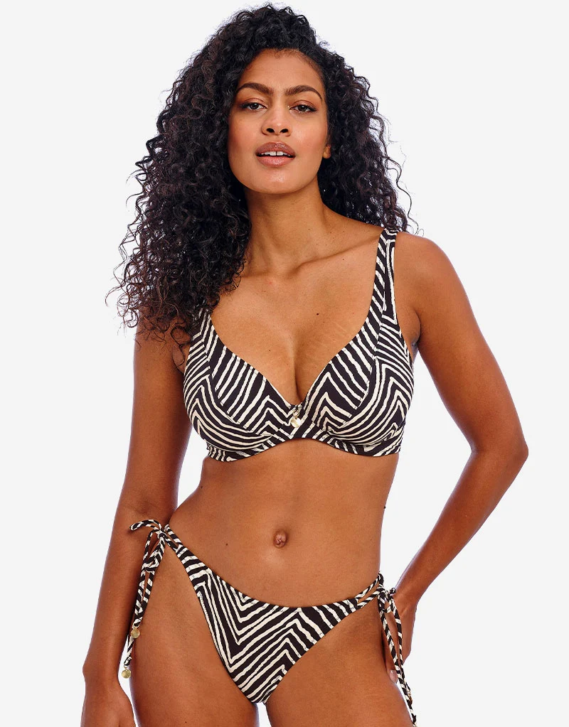 Freya Fiji Falls High Apex Plunge Bikini Top Black Stripe