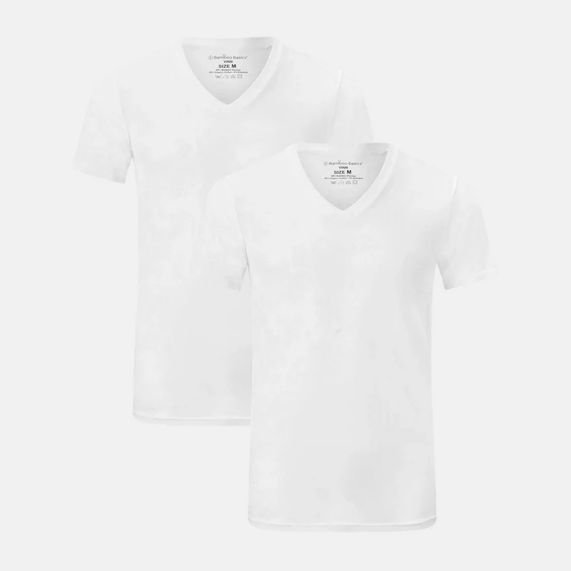 2er-Pack Weißes schmal geschnittenes Bambus-T-Shirt