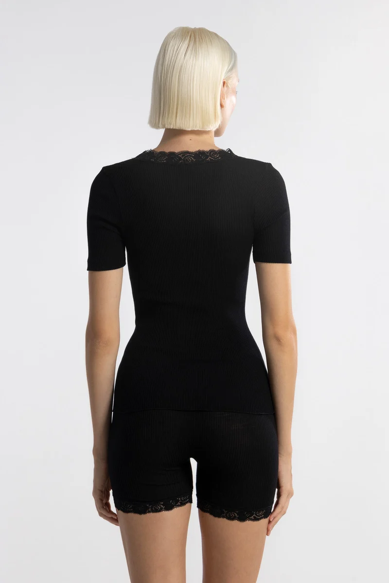 Rundhals-T-Shirt mit Spitze, WOOL AND SILK