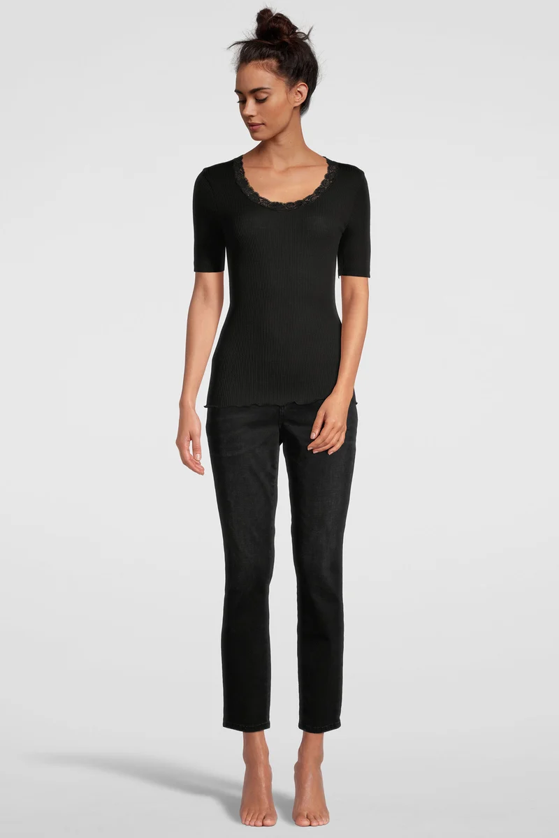 Rundhals-T-Shirt mit Spitze, WOOL AND SILK