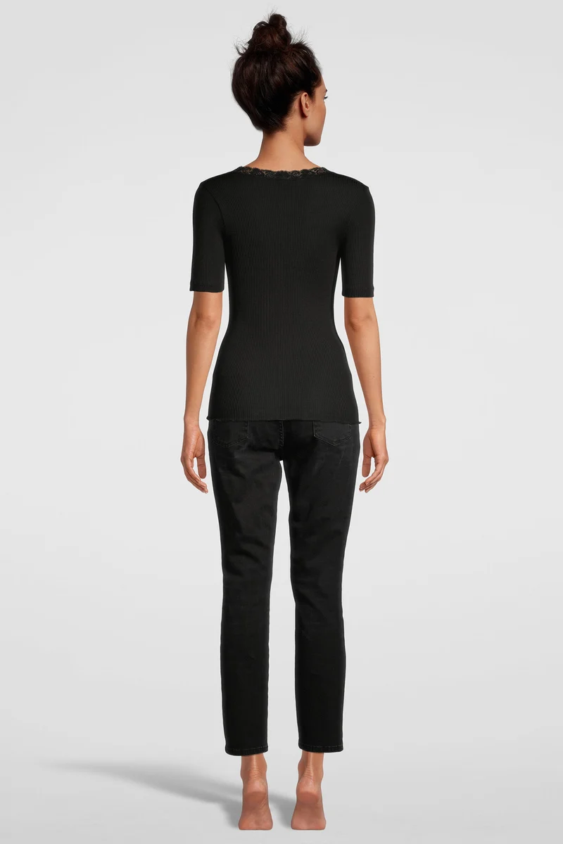 Rundhals-T-Shirt mit Spitze, WOOL AND SILK