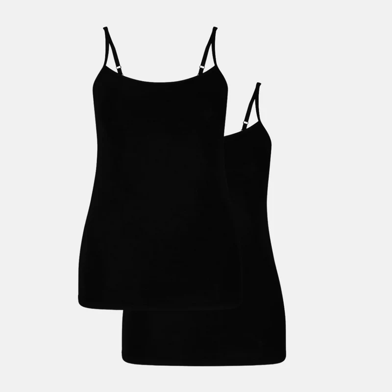2er Pack Schwarzes Bambus Tank Top mit dünnen Trägern