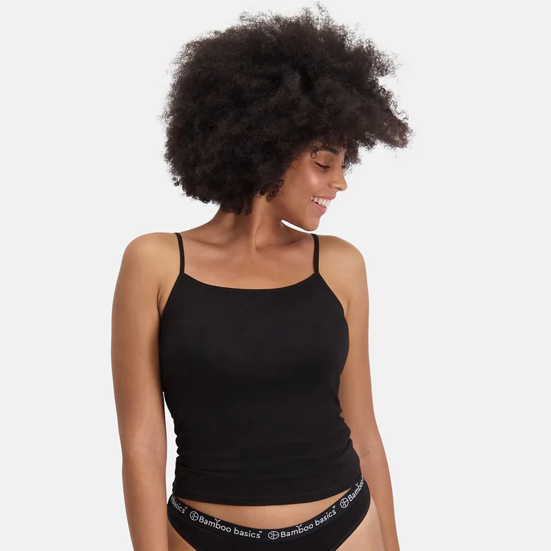 2er Pack Schwarzes Bambus Tank Top mit dünnen Trägern