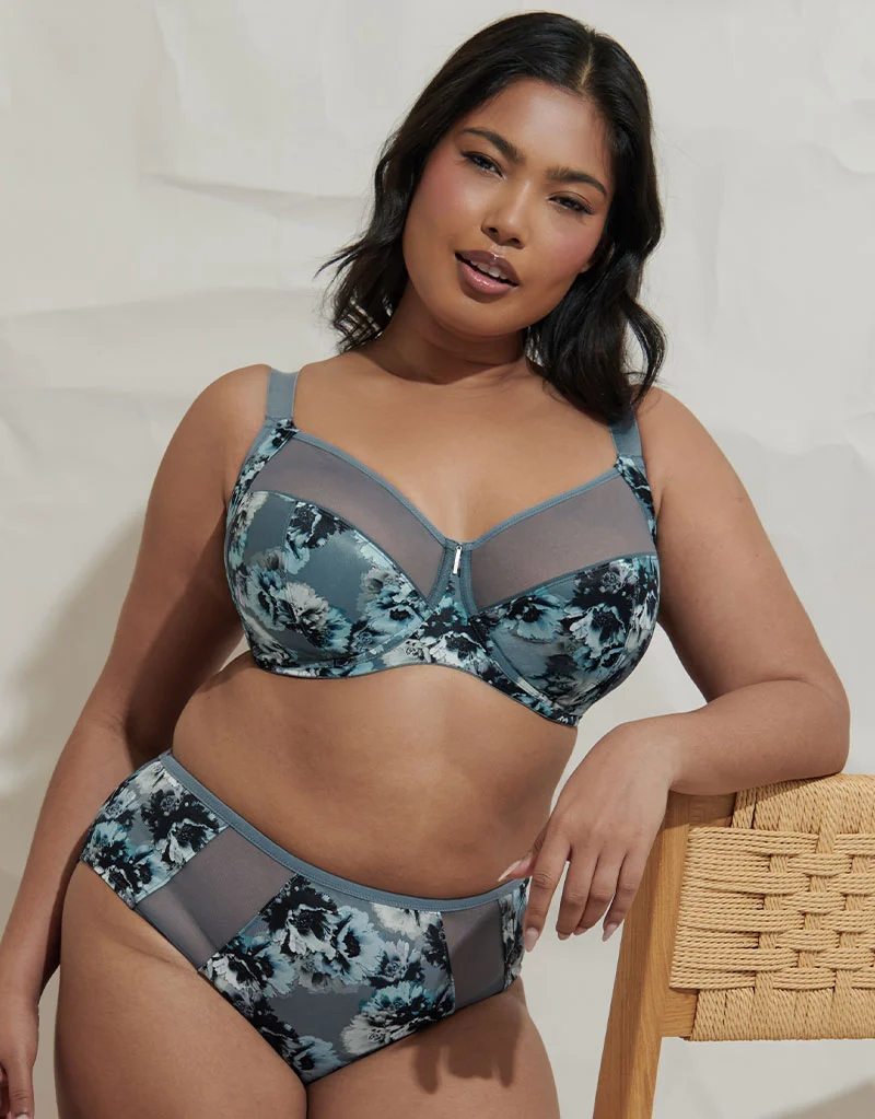 Adella Athena Aura Full Cup Side Support Bra Blue Floral Print