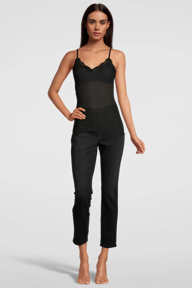 Spaghetti-Top, V-Neck mit „Dentelle de Calais®“-Spitze, PURE SILK