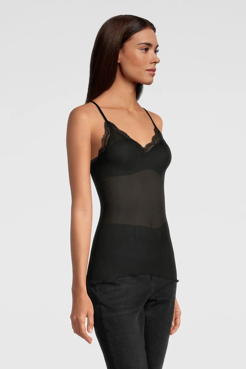 Spaghetti-Top, V-Neck mit „Dentelle de Calais®“-Spitze, PURE SILK