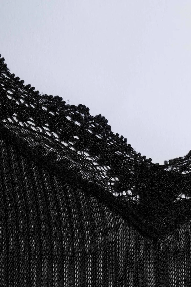 Spaghetti-Top, V-Neck mit „Dentelle de Calais®“-Spitze, PURE SILK