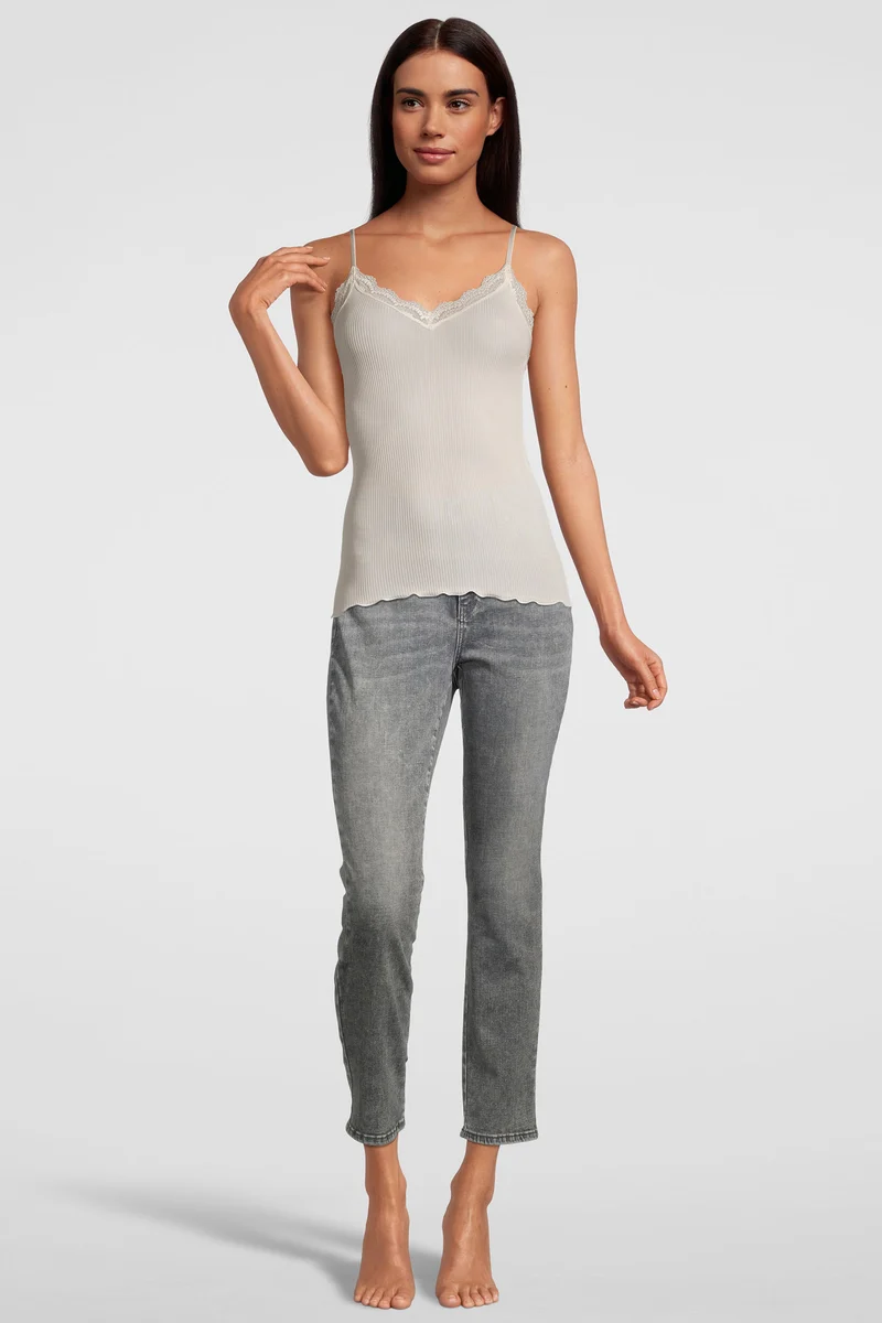 Spaghetti-Top, V-Neck mit „Dentelle de Calais®“-Spitze, PURE SILK