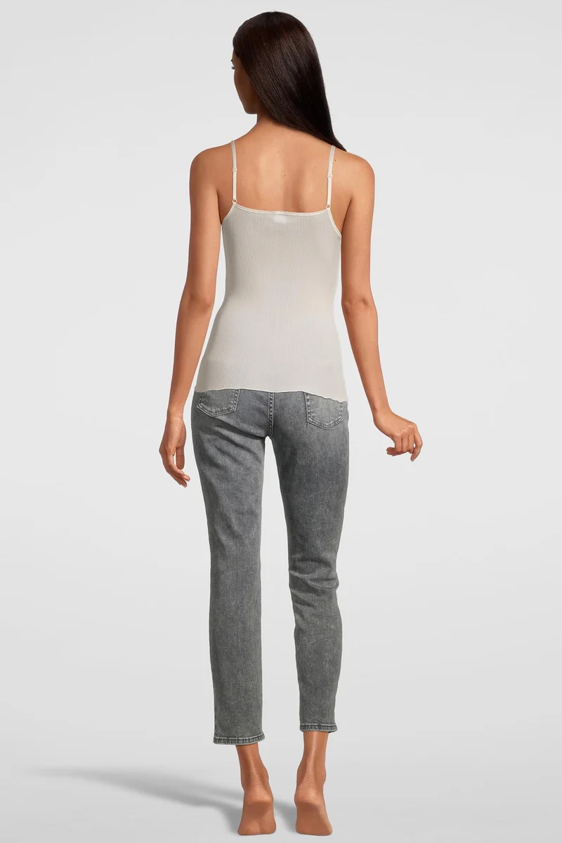 Spaghetti-Top, V-Neck mit „Dentelle de Calais®“-Spitze, PURE SILK