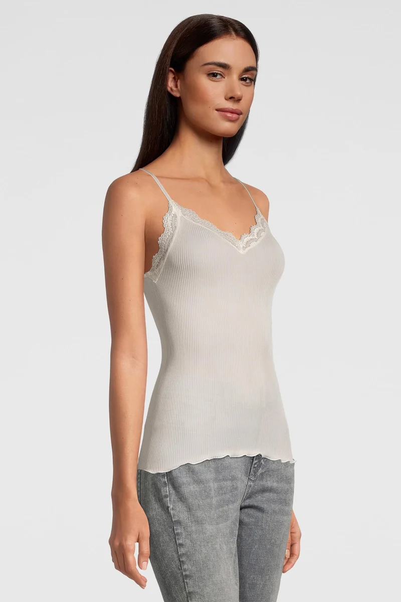 Spaghetti-Top, V-Neck mit „Dentelle de Calais®“-Spitze, PURE SILK