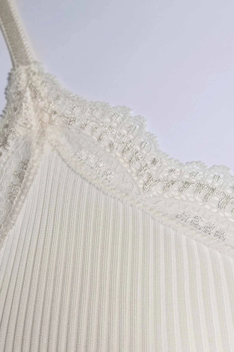 Spaghetti-Top, V-Neck mit „Dentelle de Calais®“-Spitze, PURE SILK