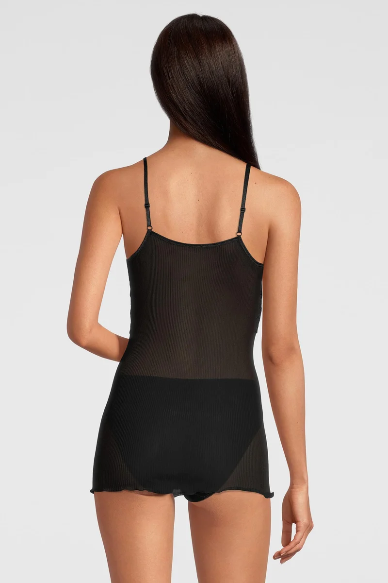Spaghetti-Top mit Leavers-Spitze, PURE SILK