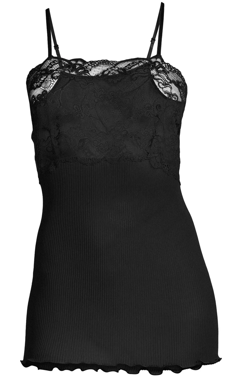 Spaghetti-Top mit Leavers-Spitze, PURE SILK