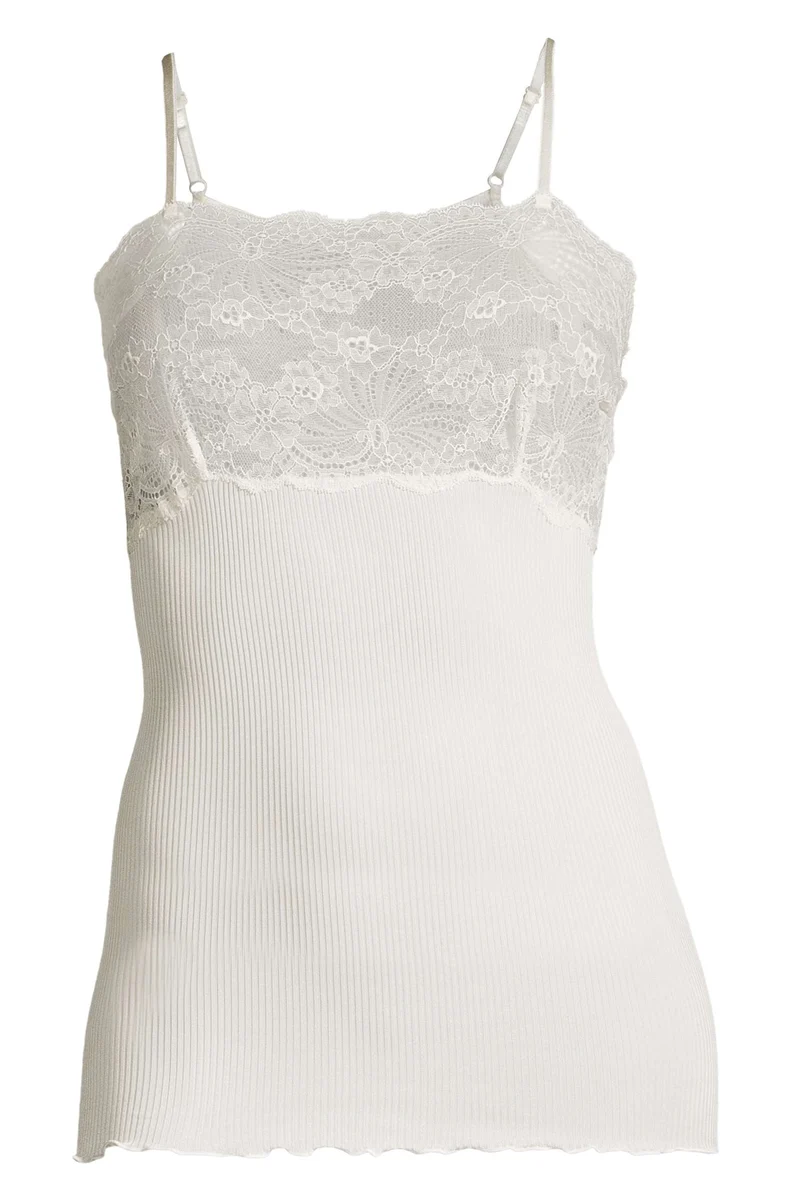 Spaghetti-Top mit Leavers-Spitze, PURE SILK