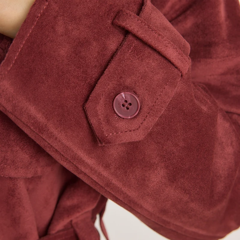 Suedette Trench Coat - Burgundy