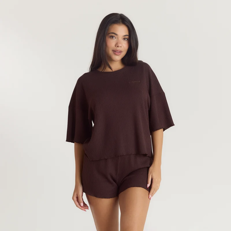 Soft Waffle Pyjama Top - Dark Chocolate
