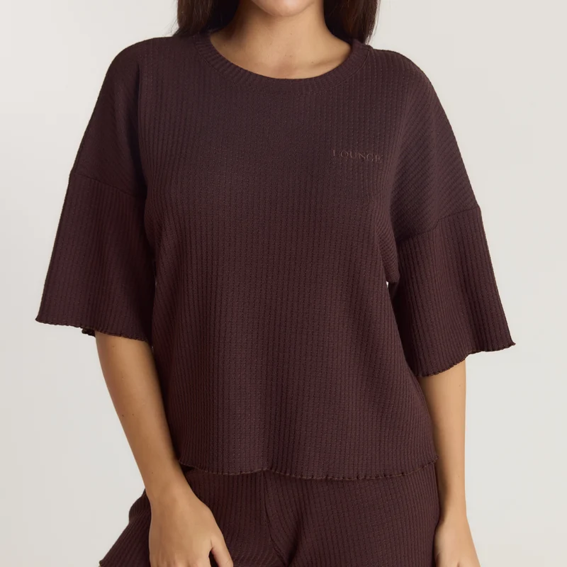 Soft Waffle Pyjama Top - Dark Chocolate