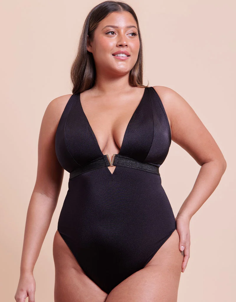 Curvy Kate Siren Seas Non-Wired Plunge Swimsuit Black