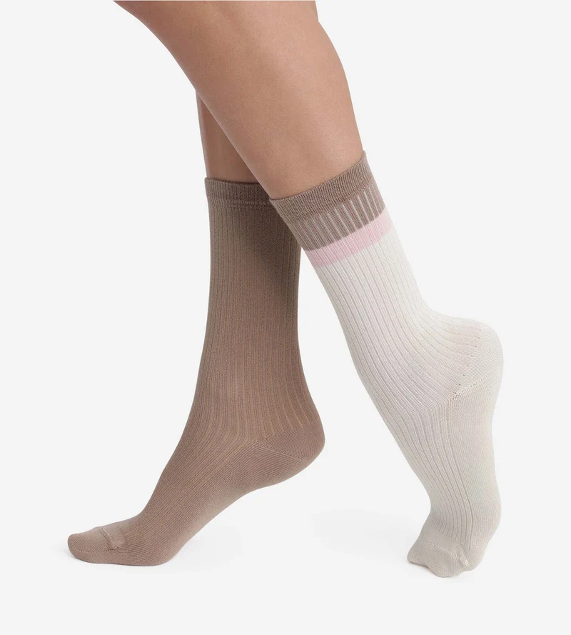 2er-Pack Baumwollsocken Taupe Ivoire Dim Modal