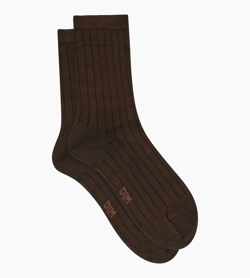 Gerippte Damensocken aus satinierter Baumwolle in Braun von Dim Mode