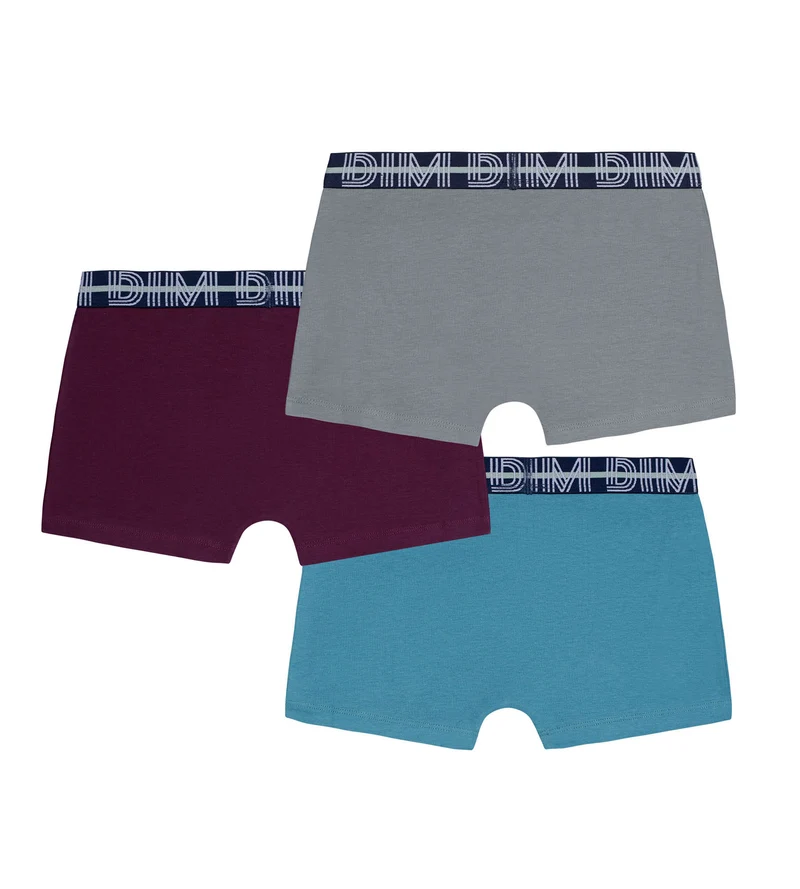 3er-Pack Boxershorts für Jungen aus Stretch-Baumwolle mit kontrastierendem Bund Carmin EcoDim