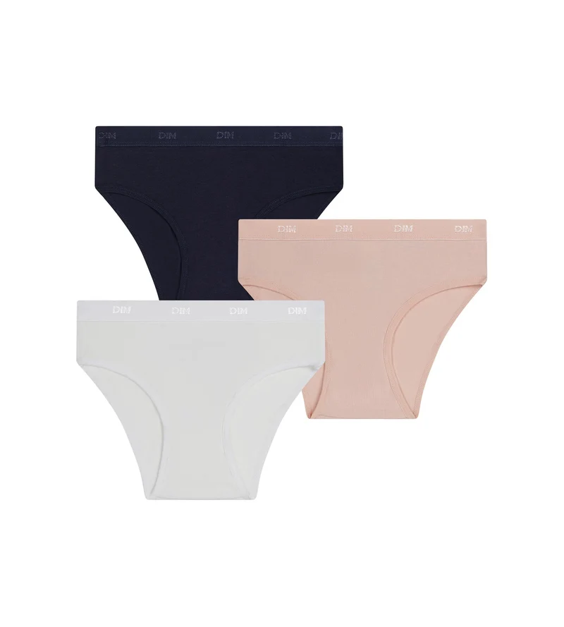 3er-Pack Slips für Mädchen aus Stretch-Baumwolle in Rosa, Blau und Weiß Les Pockets