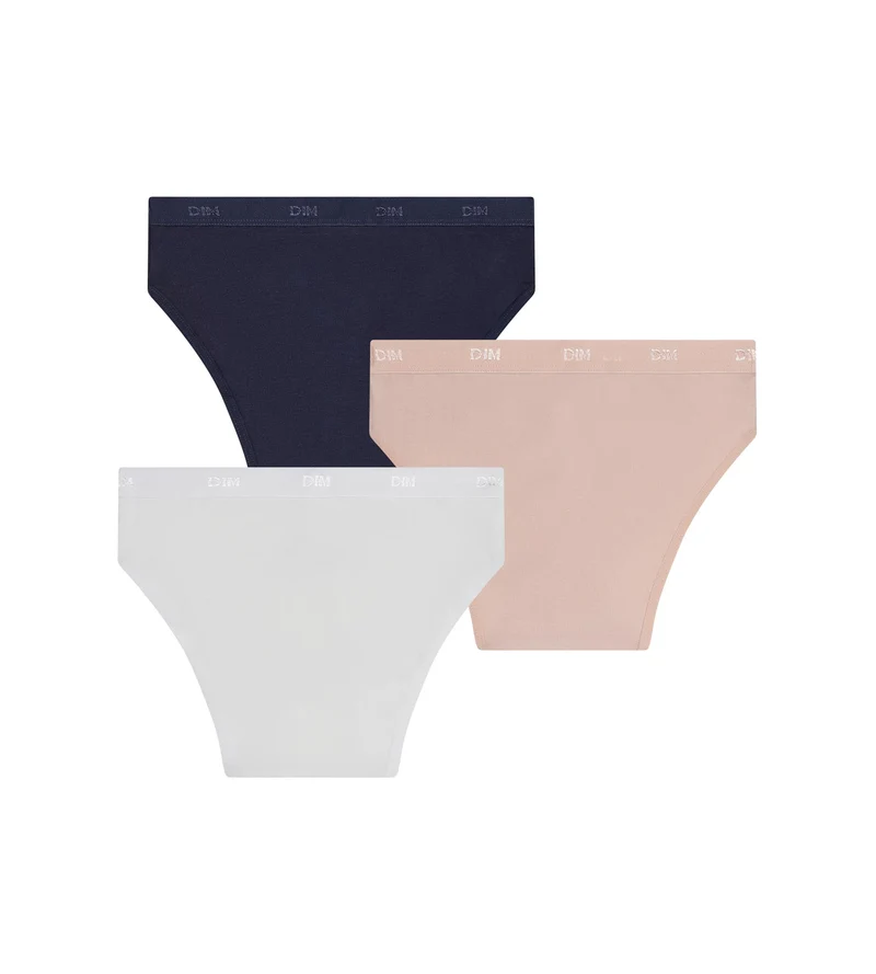 3er-Pack Slips für Mädchen aus Stretch-Baumwolle in Rosa, Blau und Weiß Les Pockets