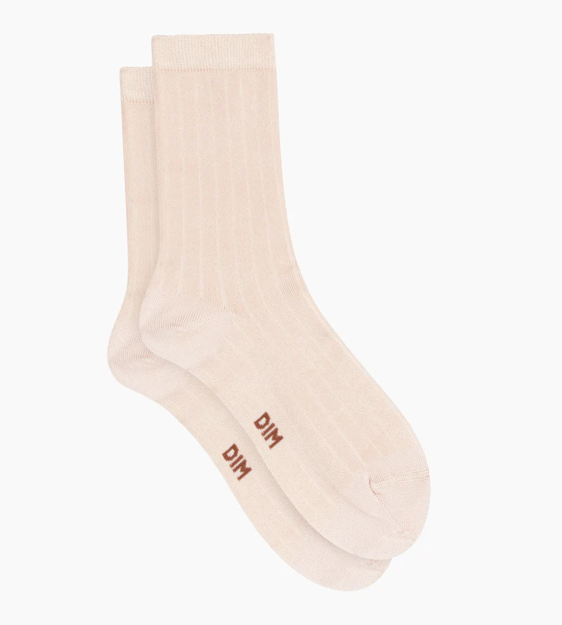 Gerippte Damensocken aus satinierter Baumwolle in Elfenbein von Dim Mode