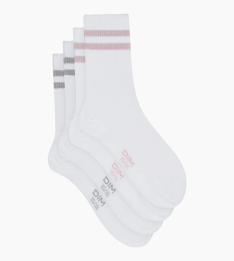 2er-Pack Socken aus gerippter Baumwolle in Weiß und Lurex in Rosa/Grau von Dim Mode