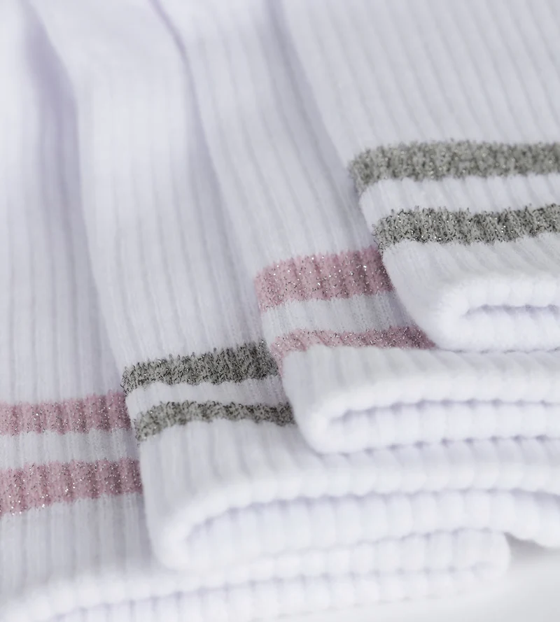 2er-Pack Socken aus gerippter Baumwolle in Weiß und Lurex in Rosa/Grau von Dim Mode