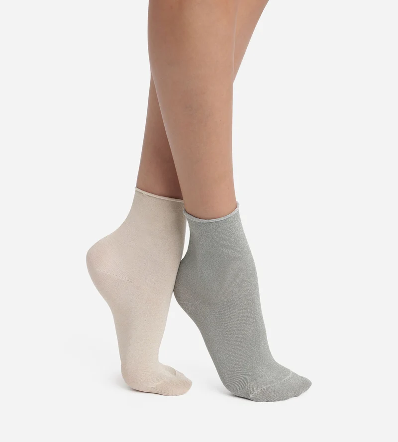 2er-Pack Damen-Socken mit Lurex in Khaki und Beige von Dim Mode