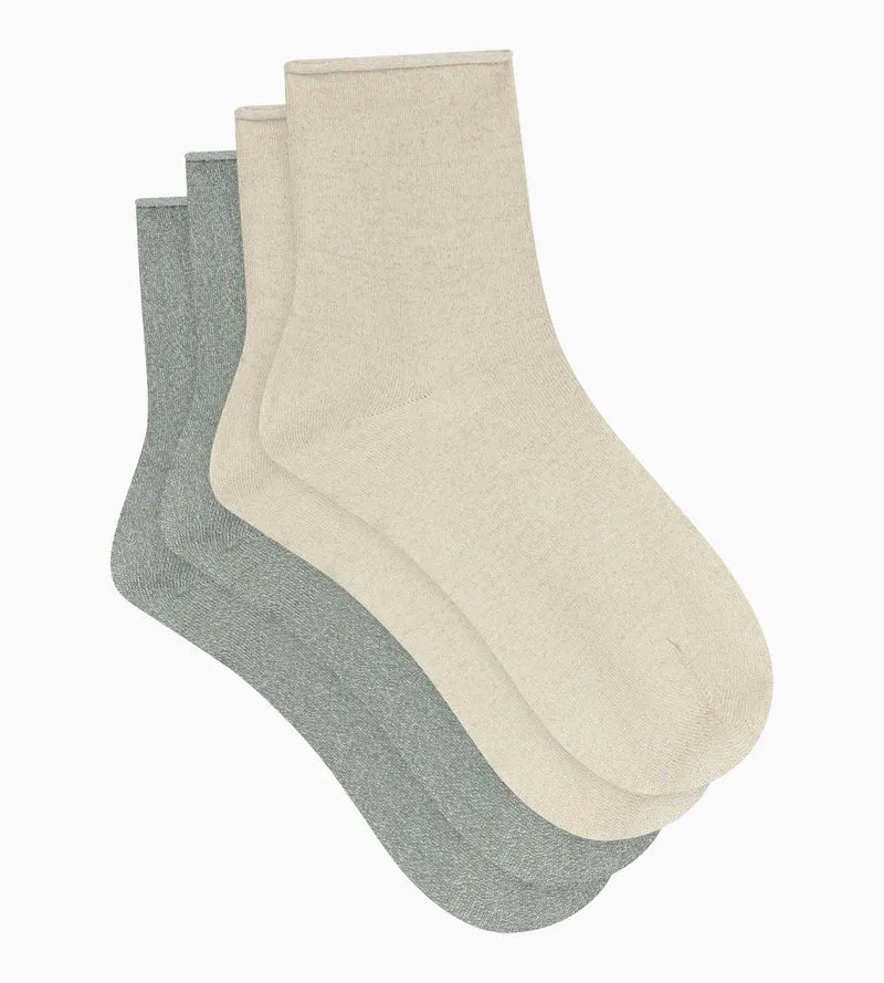 2er-Pack Damen-Socken mit Lurex in Khaki und Beige von Dim Mode