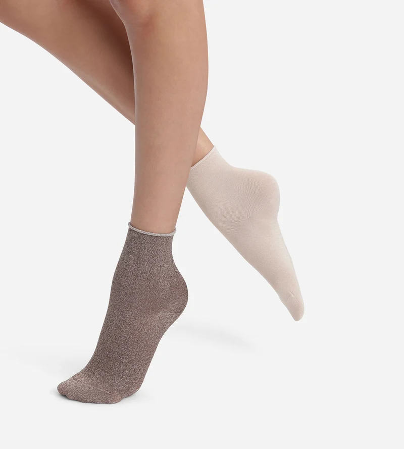2er-Pack Damen-Socken mit Lurex in Braun von Dim Mode