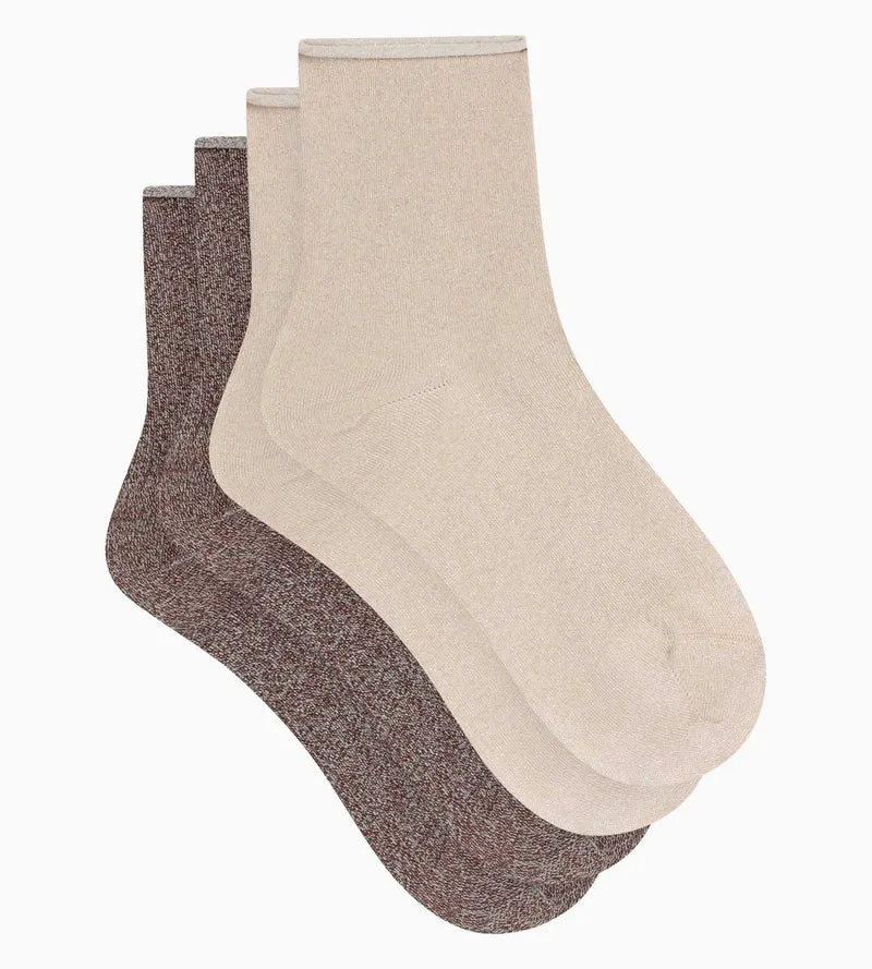 2er-Pack Damen-Socken mit Lurex in Braun von Dim Mode