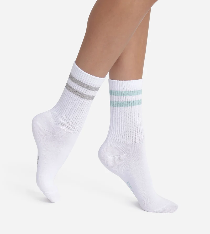 2er-Pack Socken aus gerippter Baumwolle in Weiß und Lurex Blau Grau von Dim Mode