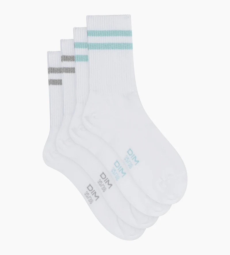 2er-Pack Socken aus gerippter Baumwolle in Weiß und Lurex Blau Grau von Dim Mode