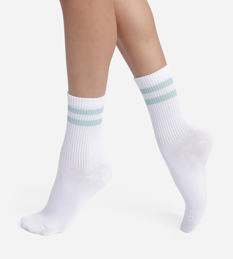 Socken aus gerippter Baumwolle Weiß und Lurex Blau Dim Mode
